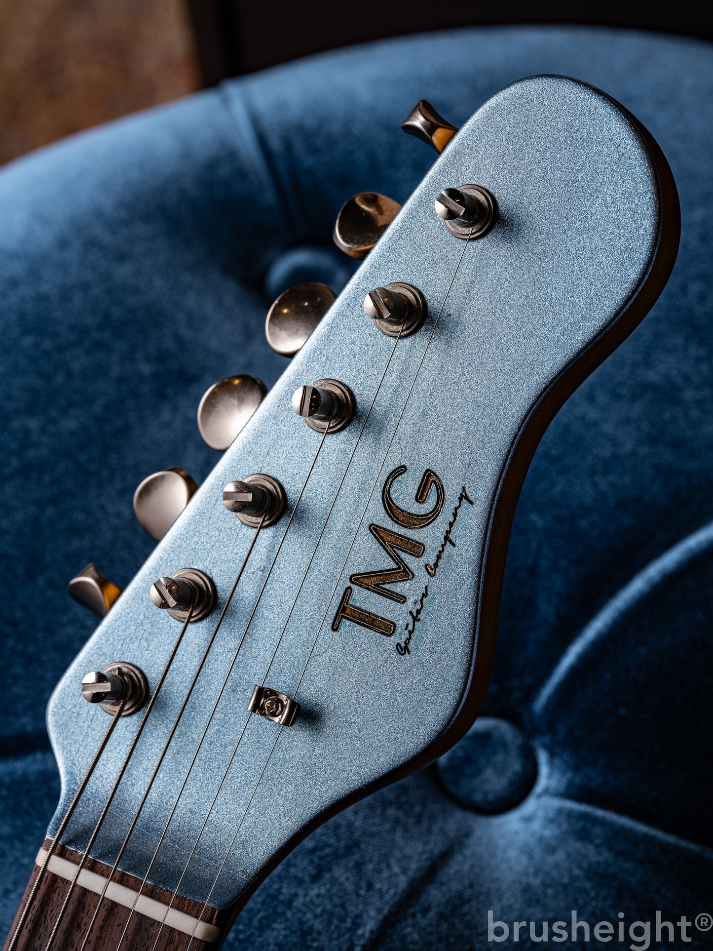 TMG Guitar Co. Ronnie Scott&nbsp; “Iced Blue Metalic” Medium Checking&nbsp; Matching Head  with lollar Pickups